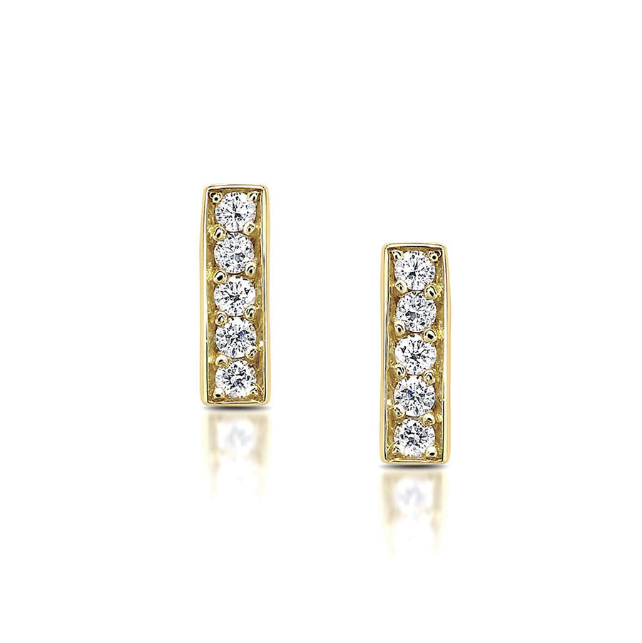 Diamond Bar Stud Earrings in Yellow Gold By Irthly
