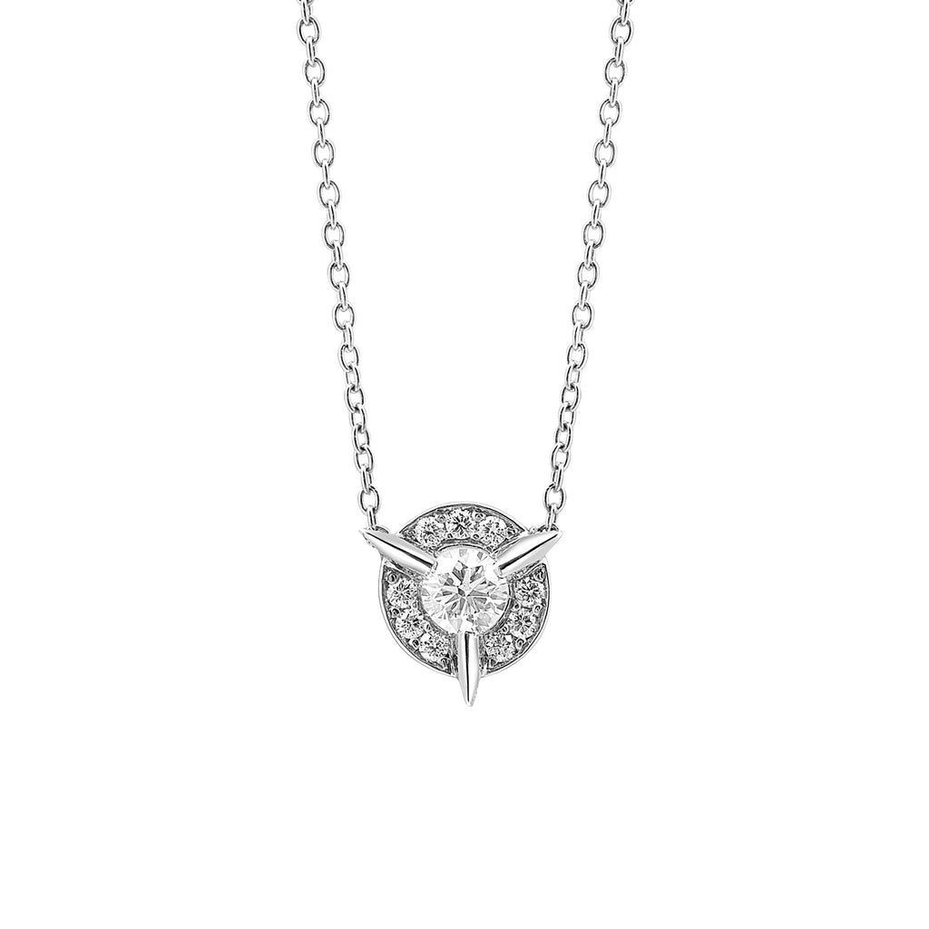 Dainty Diamond Necklace with Diamond Center In White Gold By Irthly